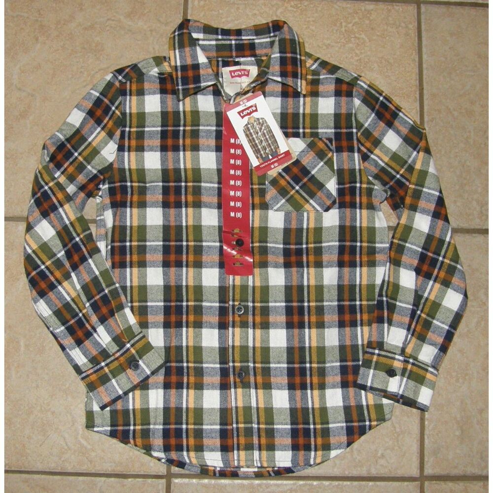 LEVI'S Boys Sz 8 Casual Wear Multicolored Plaid Soft Flannel Button Up Shirt NEW